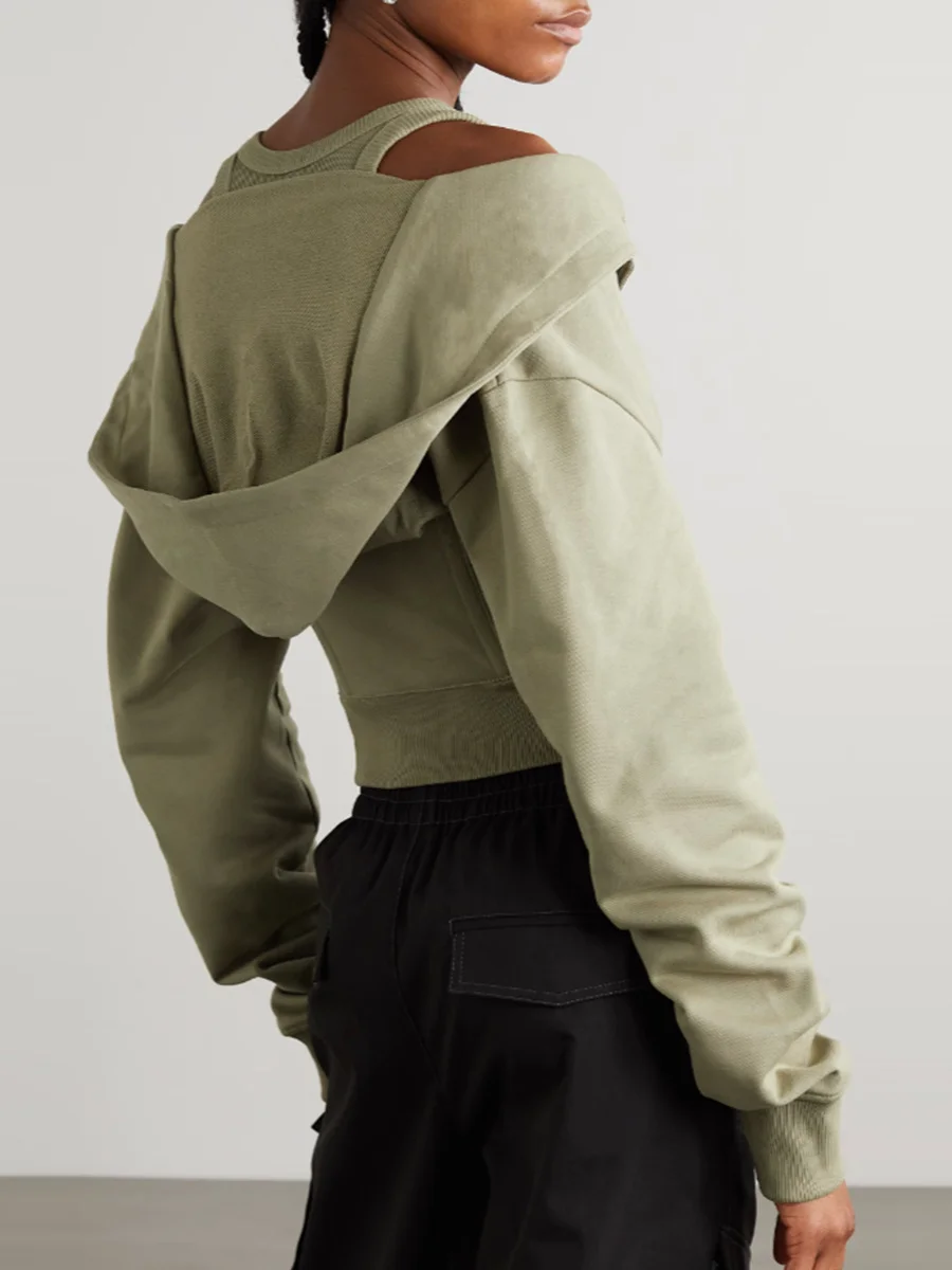 Toloer Toloer New Fashion Personality Women's Short Hoodie Design Sense Bundle Waist Show Thin Hoodie Hoodie Female Autumn Korean Version-Outfit Ideas