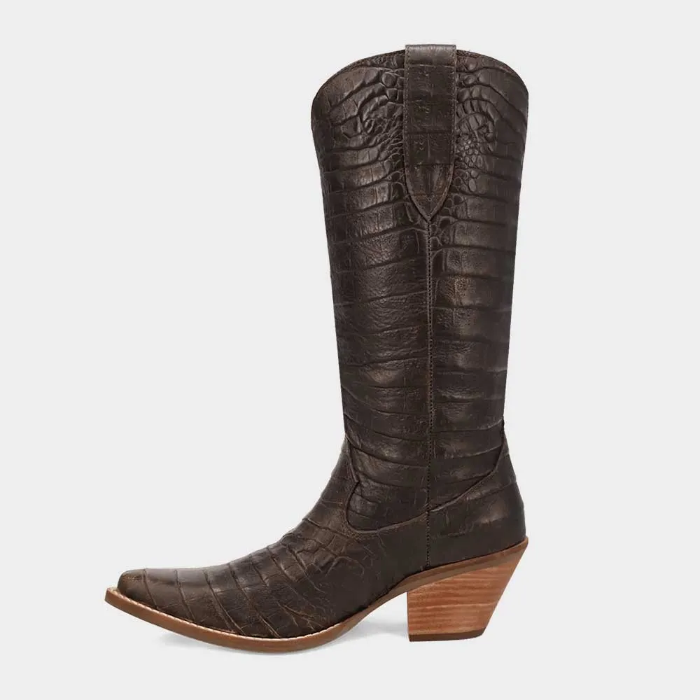 Women's Chocolate Brown Pull On Snip Toe Western Boots for Women