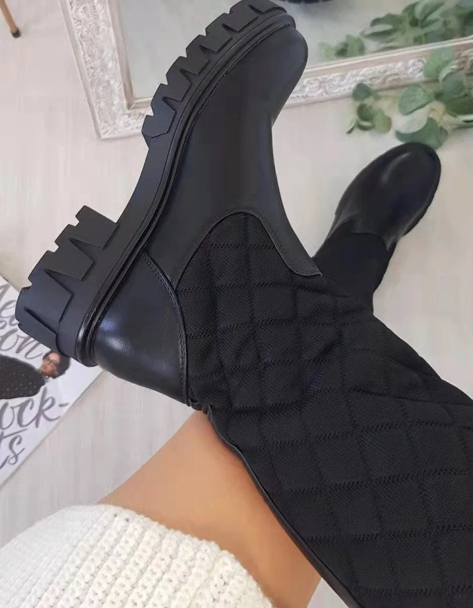 Women Boots 2021 Fashion Round Toe Platform Shoes Winter Plus Size Sock Boots Women Wedges High Boots Non Slip Botas De Mujer