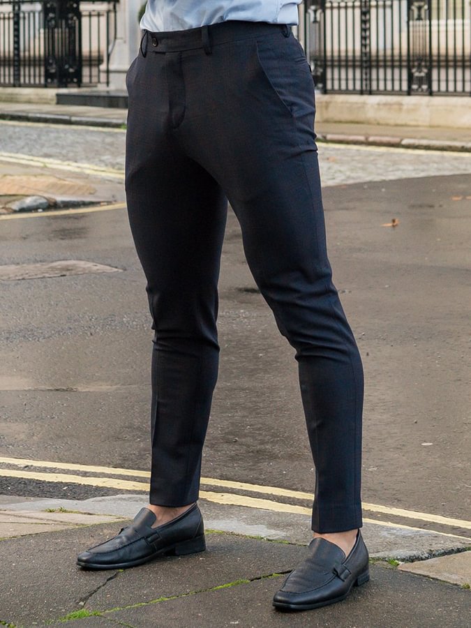 Men's  Navy Blue Slim Formal Stretch Trousers