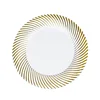 10 Pack | 7" White / Gold Swirl Rim Plastic Dessert Appetizer Plates, Round Disposable Salad Plates