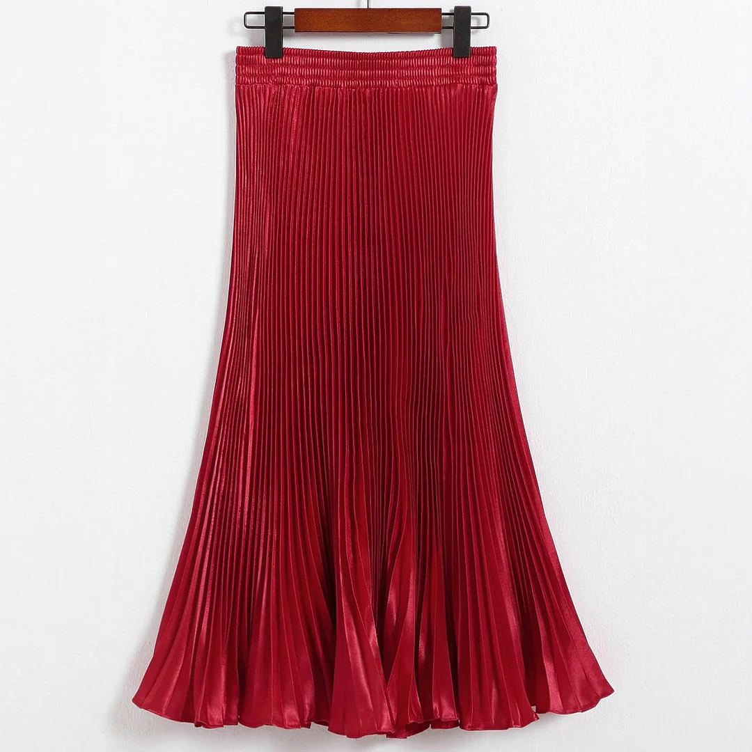 Nigikala Nigikala Luster Polyester Pressure Folded Half Skirt Original Single Long Skirt Silk Clear Silk #8035