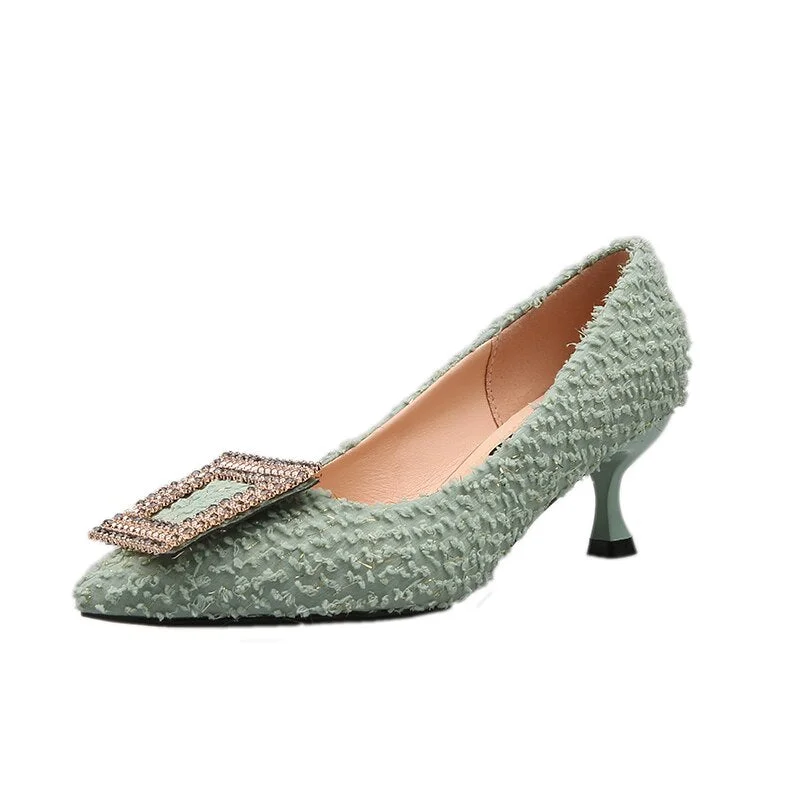 Fashion Buckle Pumps Women High Heel Shoes Elegant Rhinestone Ladies Office Shoes Pointed Toe Women Party Wedding Shoes Pumps