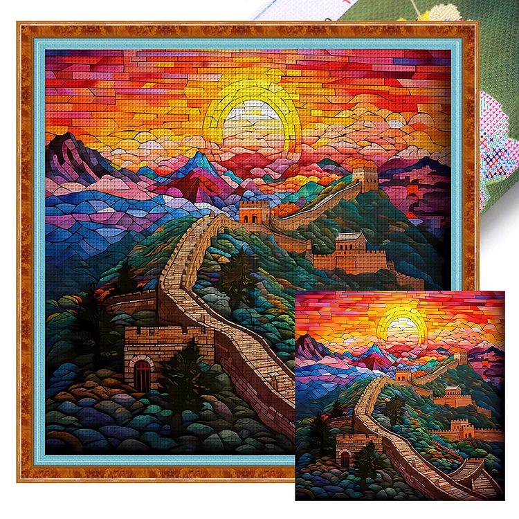 『YiShu』Stained Glass Great Wall of China - 11CT Stamped Cross Stitch(50*50cm)
