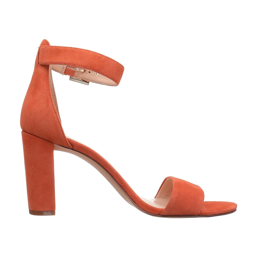 90mm Women's Ankle Strap Pumps Block Heel Suede Sandals Summer Shoes-MERUMOTE