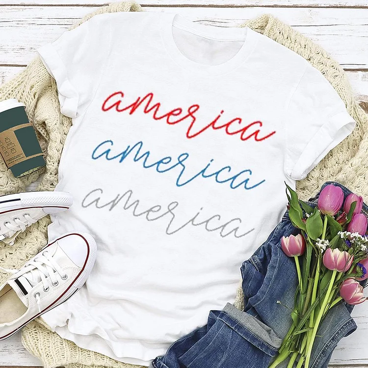 Independence Day Print Letter T-shirt Tee-Annaletters