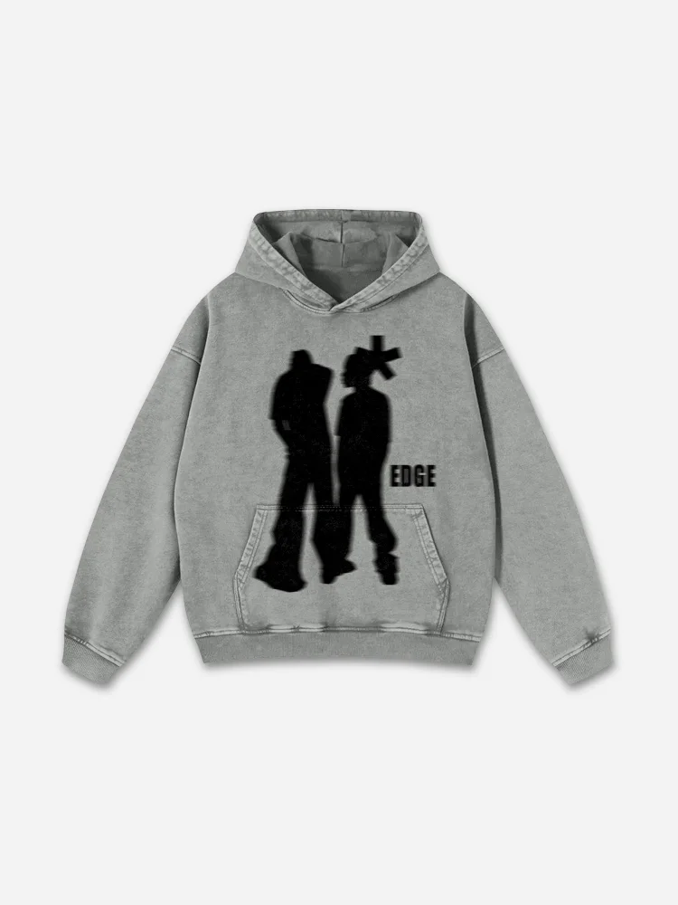 Street Portrait Edge Graphic Print Washed Hoodie