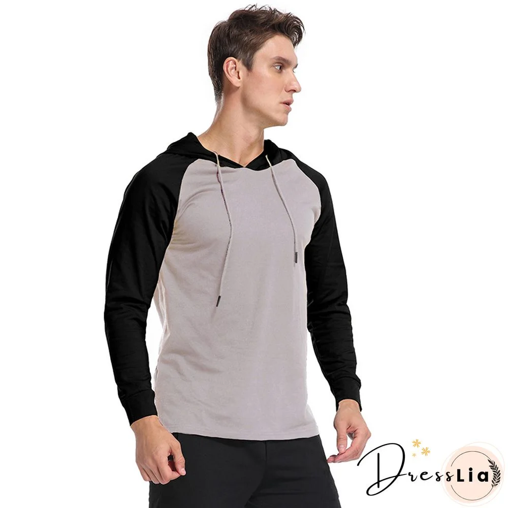 Men Patchwork Long Sleeve Hooded Sweatshirt