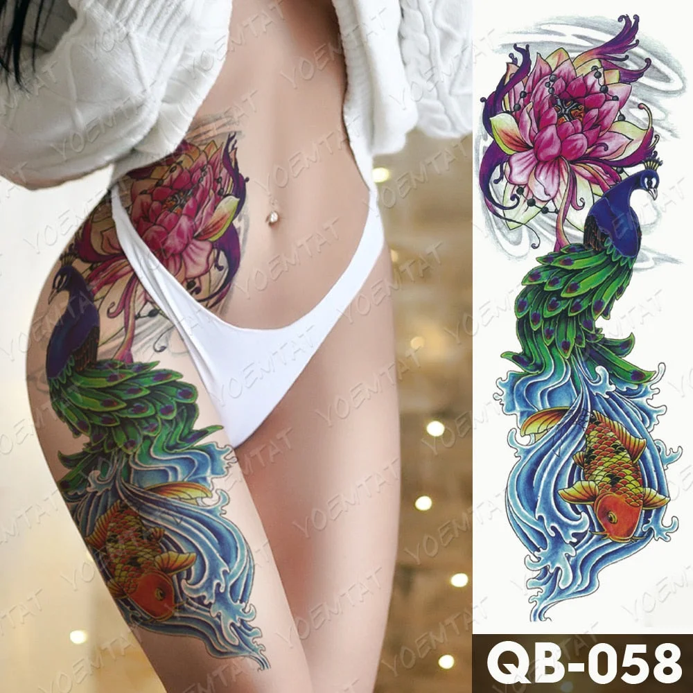 Large Arm Sleeve Tattoo Ninetales Sakura Cat Demon Waterproof Temporary Tatto Stickers Japanese Body Art Full Fake Tatoo Women
