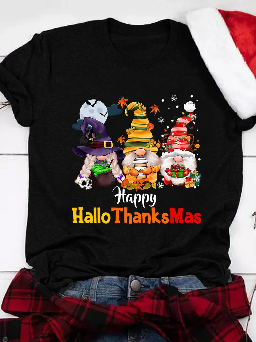 Happy Hallothanksmas Gnomes Print Tee