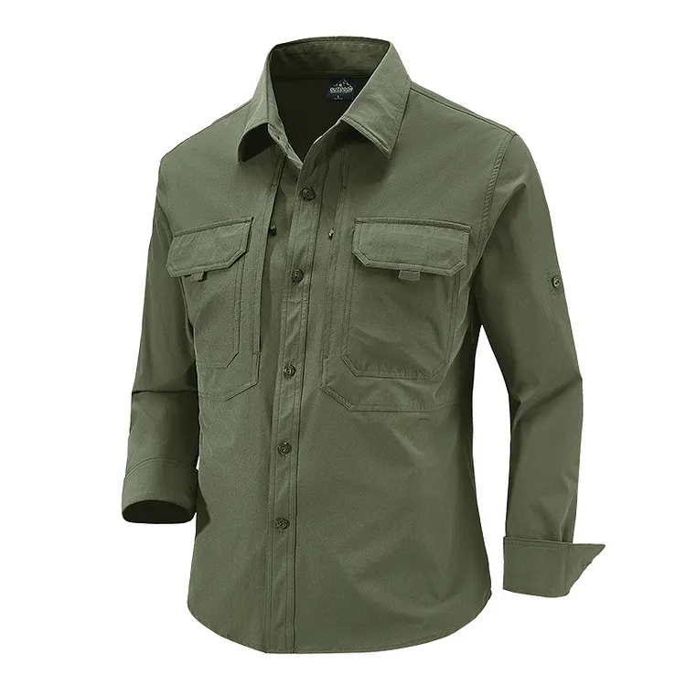 2024 New Men's Loose Fit Plus Size Quick-Drying Long-Sleeve Casual Work Shirt