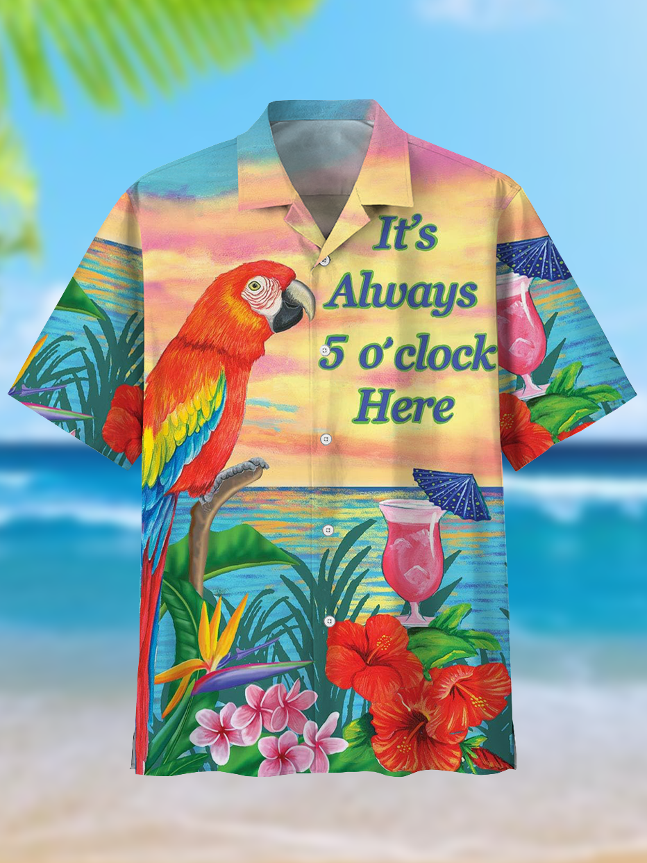 Men's Comfortable Hawaiian Vacation Seaside Dusk Drink Cartoon Blue ...