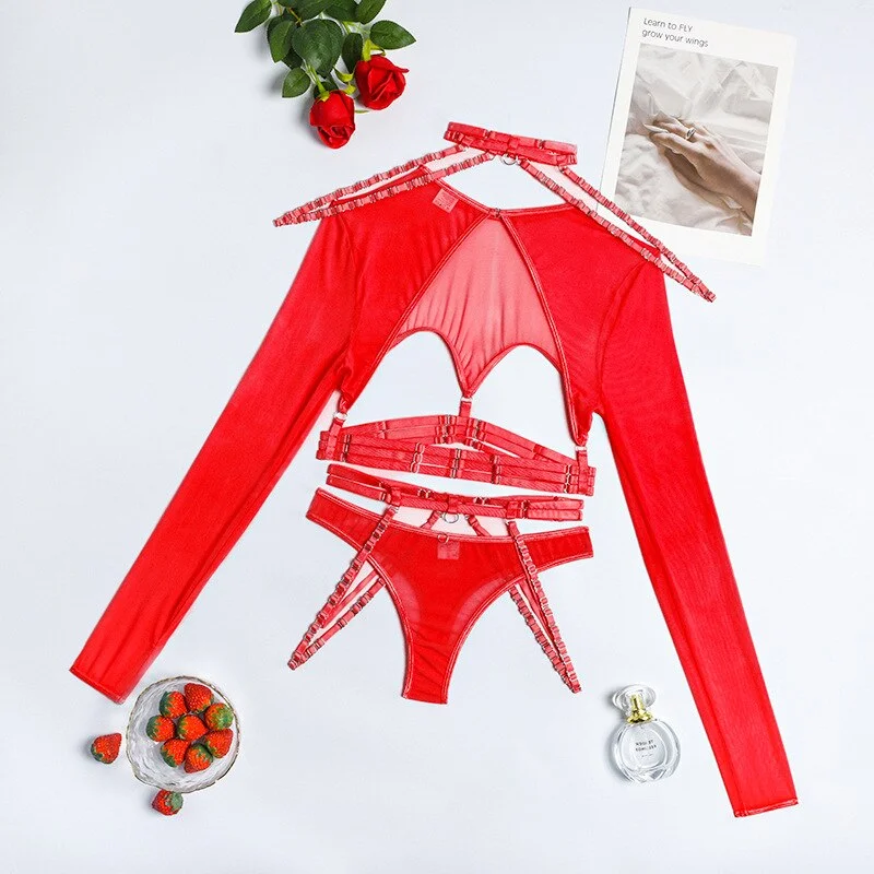 Billionm Sexy Lingerie Sexual Costume Cut Out Porn Transparent Exotic t-Shirts Gothic Sensual Accessories 4-Piece Garter Belt