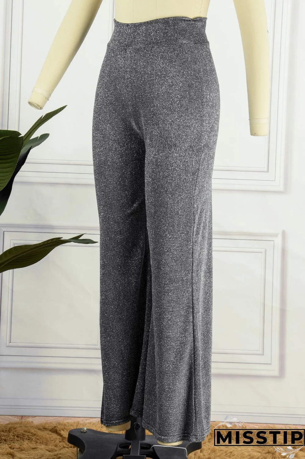 Silver White Casual Solid Patchwork High Waist Wide Leg Solid Color Bottoms