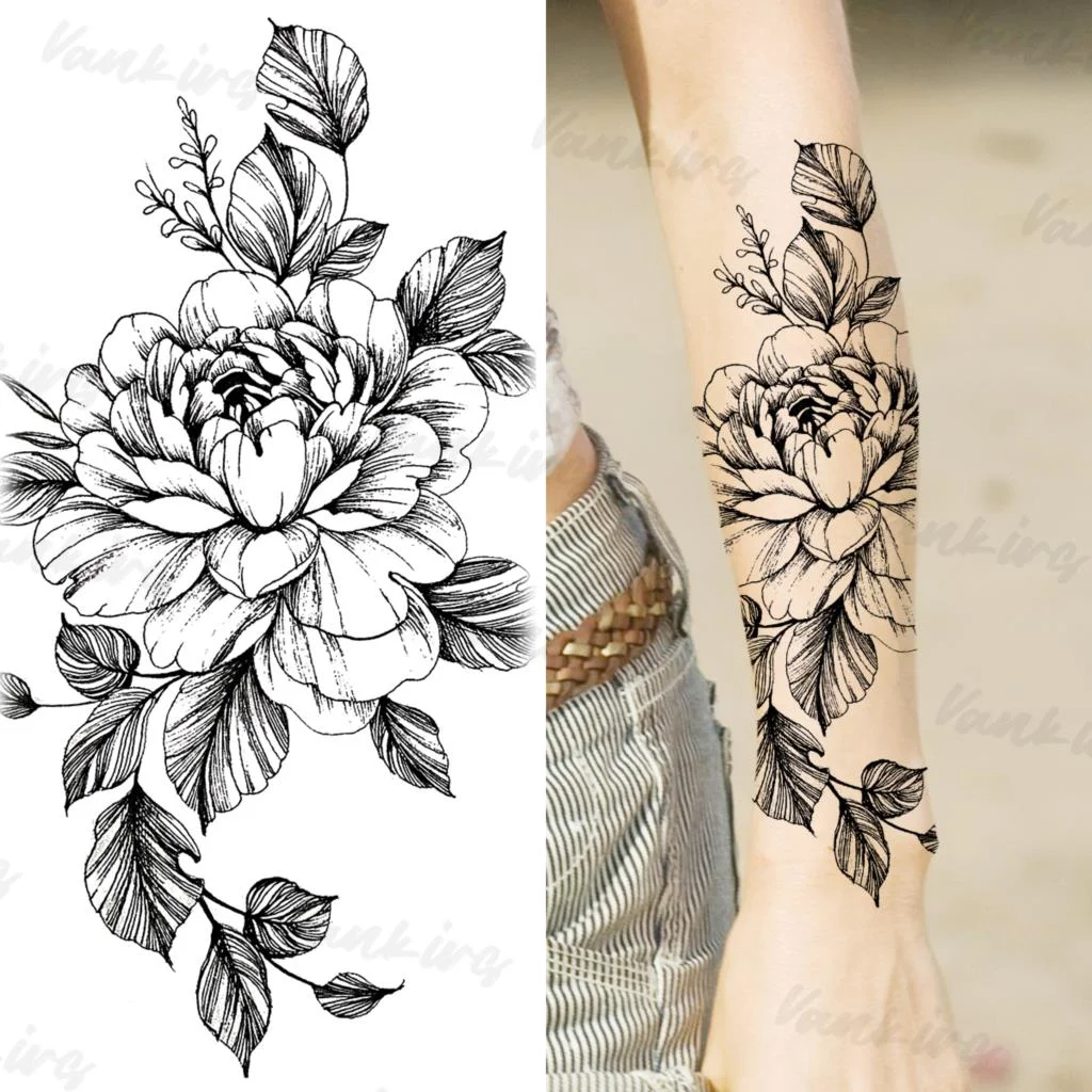 Sdrawing Flower Temporary Tattoos For Women Girls Realistic Lavender Butterfly Flower Fake Tattoo Sticker Forearm Body Tatoos 3D