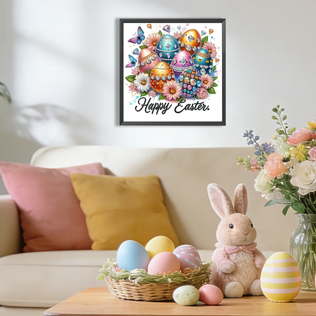 Happy Easter Special Shaped 5D DIY Partial Drill Diamond Painting Kits for Adults Beginners Home Decor Diamonds Dots Gem Art Kits 11.81x11.81inch