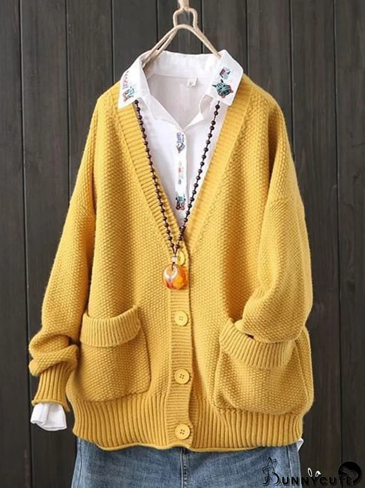 Women's Retro Artistic Loose Casual Button Cardigan Sweater