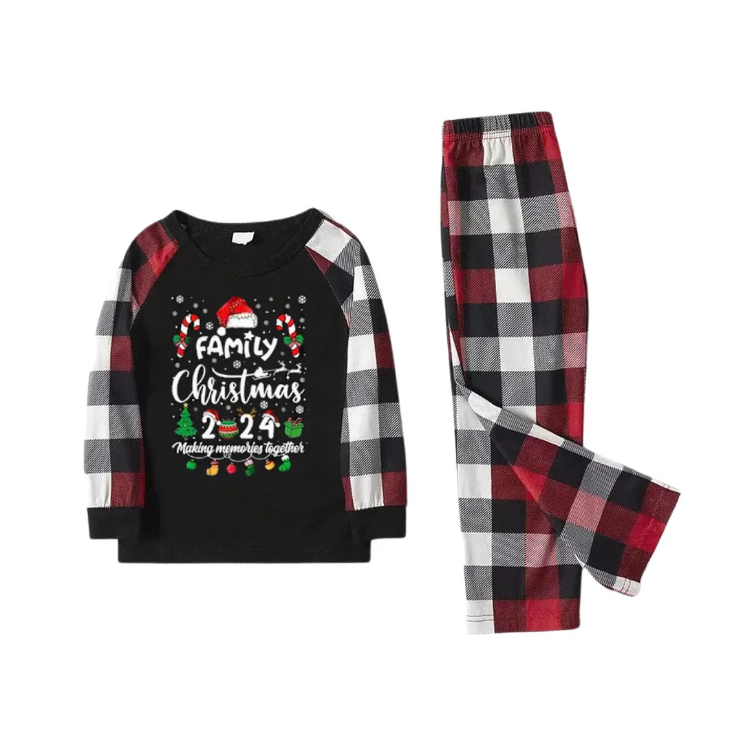 "FAMILY CHRISTMAS 2024 Making Memories Together" with Various Christmas Decorations - Red&Black&White Plaid  Matching Pajamas