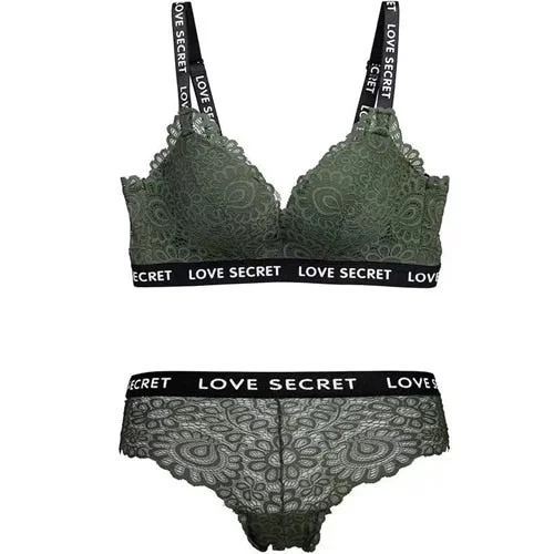 DERUILADY Bra Set Sexy Lace Floral Lingerie Fashion Wireless Breathable Underwear Set Women Seamless Push Up Bra And Panty Set