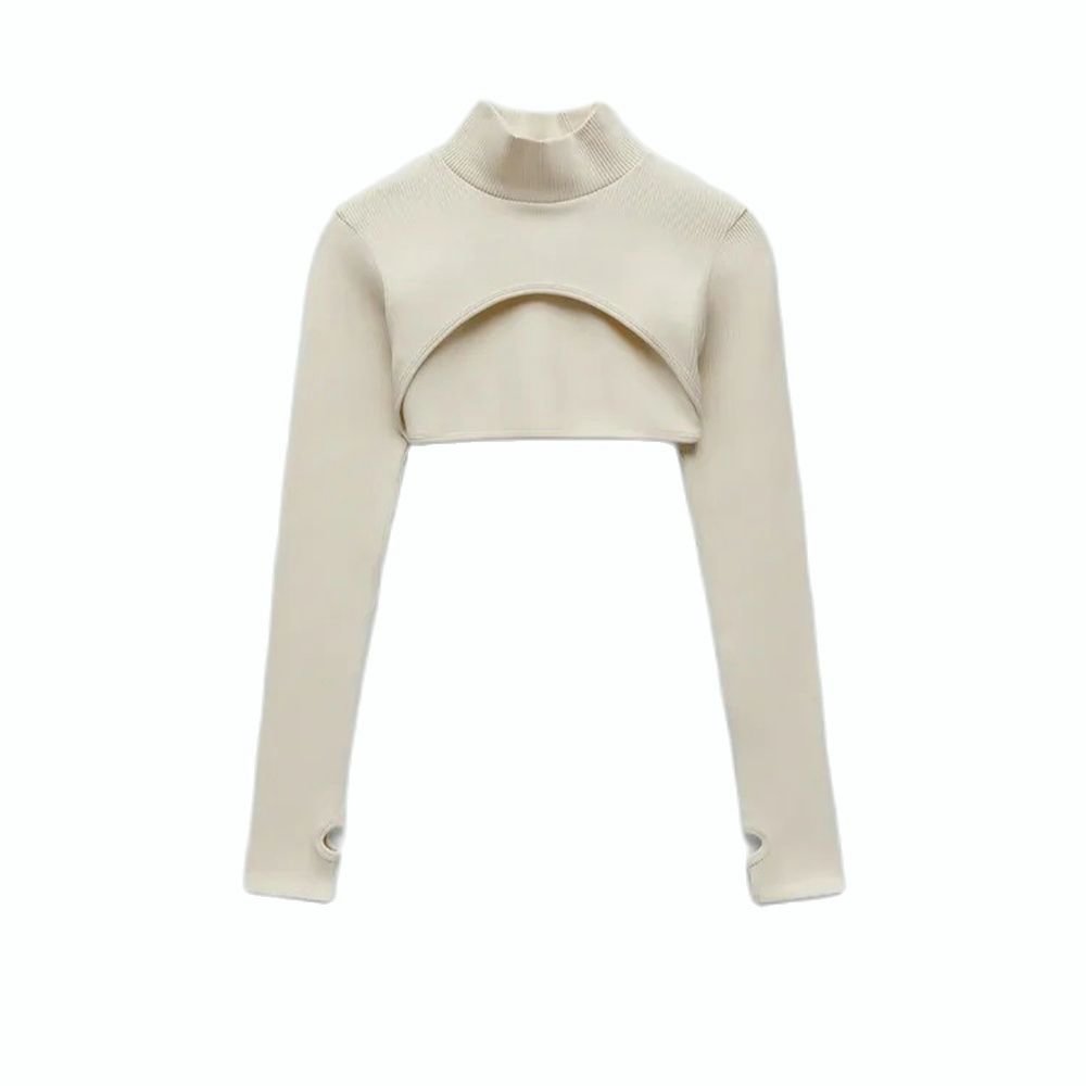 2021 New Women Seamless Arm Warmers Long Sleeves High Neck Crop Sweater Casual Fashion Chic Sexy Knitted Tops