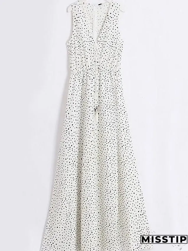 Casual Dress Swing Boho Long Maxi Light Blue Creamy-white Pink Short Sleeve Polka Dot