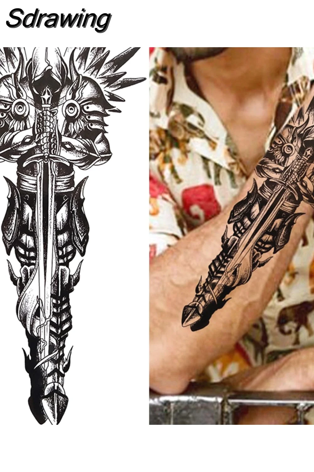 Sdrawing Forest Tattoo Sticker For Men Women Children Tiger Wolf Death Skull Temporary Tattoo Fake Henna Skeleton King Animal Tatoo 430-0