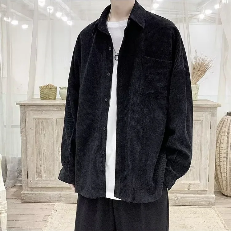 2025 Men's Plus Size Long-Sleeve Corduroy Shirt