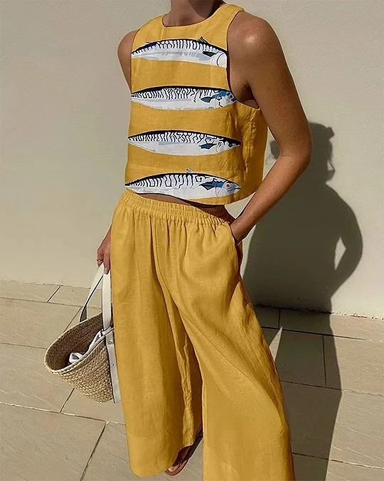 Fun school of fish print two-piece set