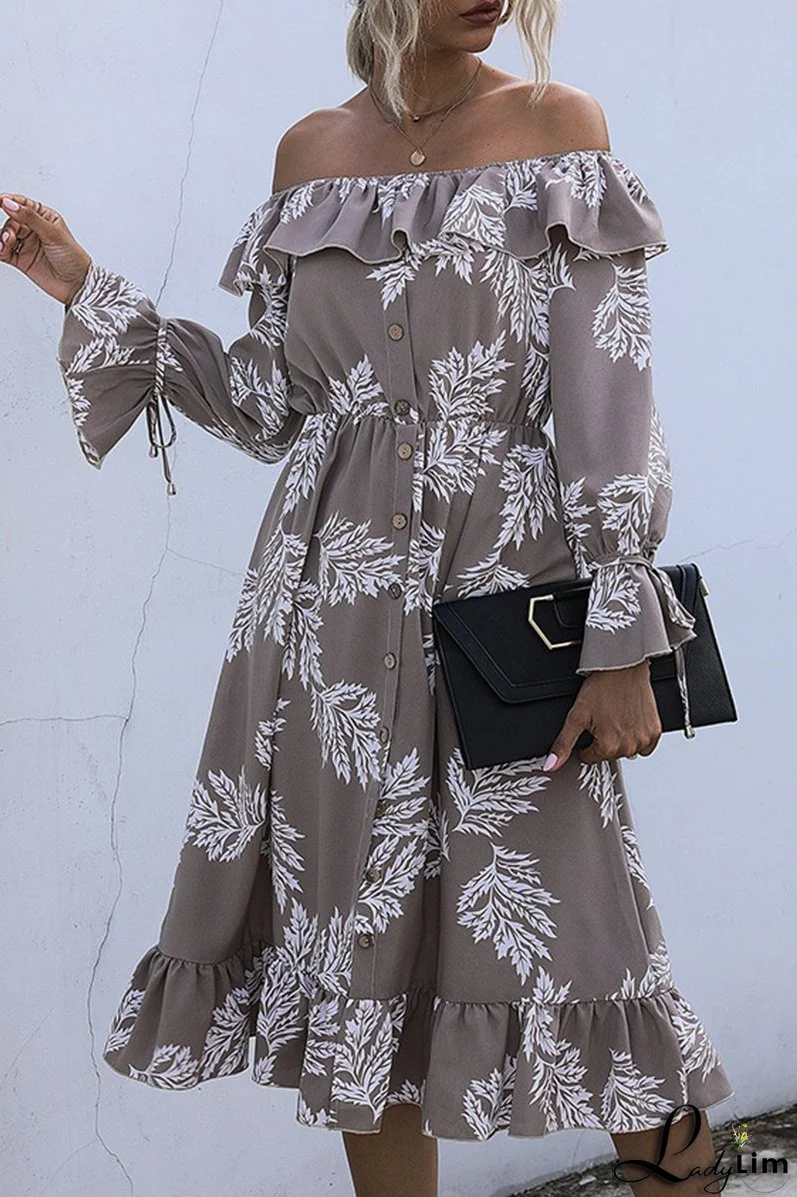 Elegant Floral Buckle Flounce Off the Shoulder Waist Skirt Dresses