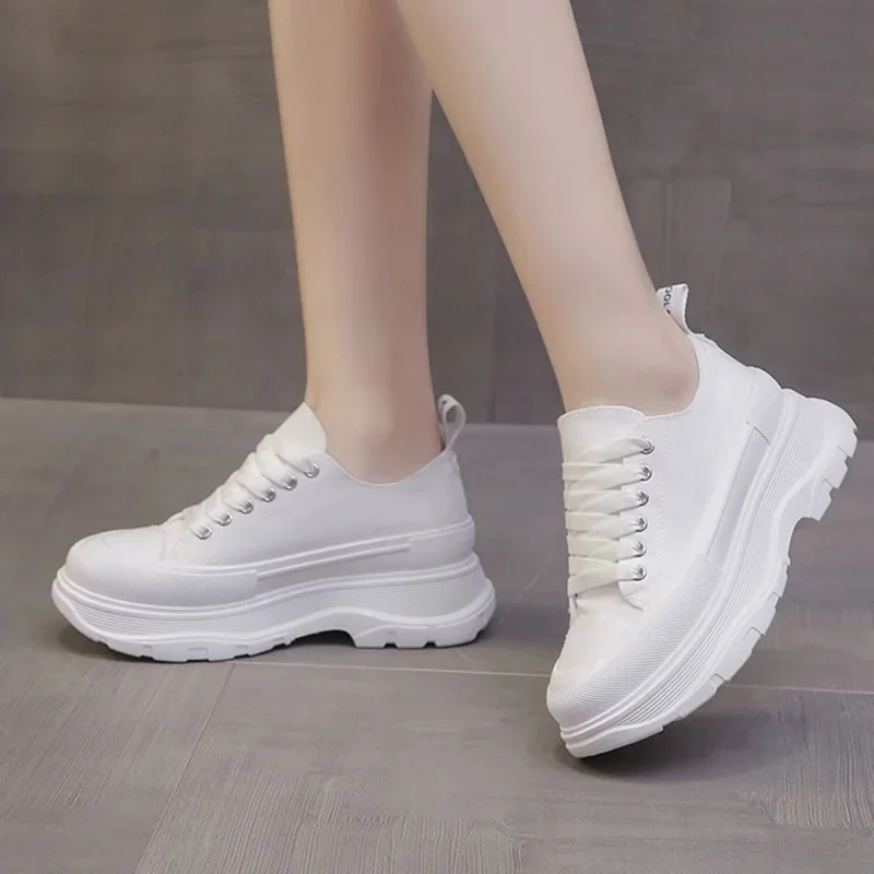 Yyvonne Canvas Chunky Platform Sneakers Woman Spring Summer Thick Bottom Sport Shoes Women Black White Lace Up Skateboard Mujer
