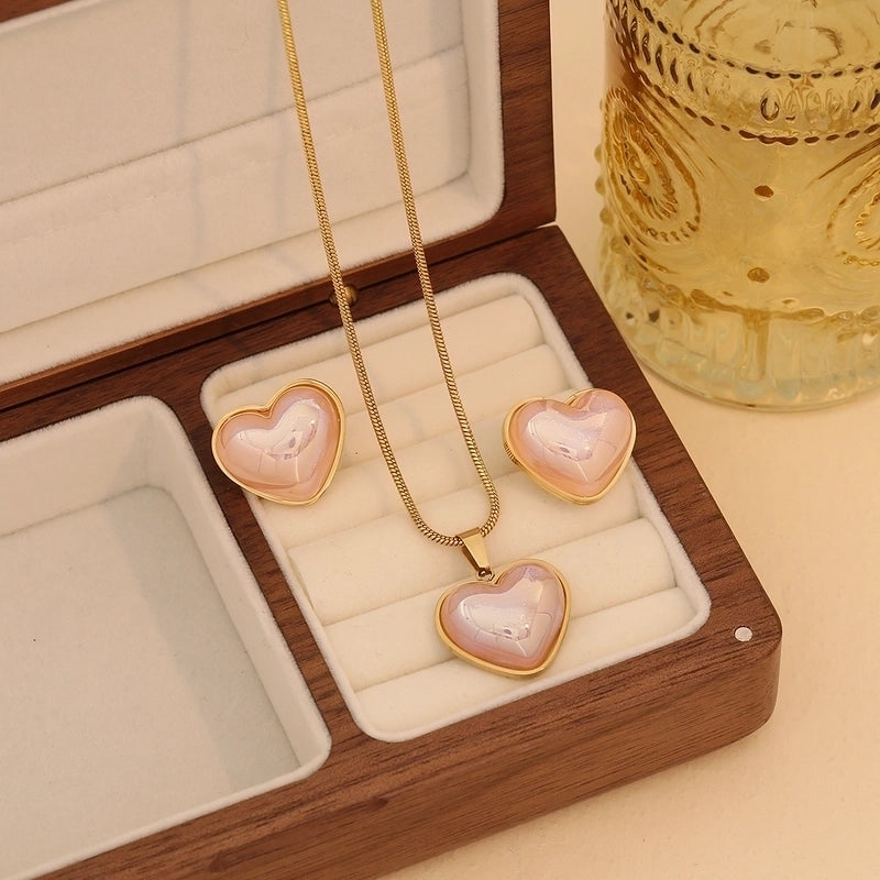 Minimalist Commute Heart Shape 304 Stainless Steel 18K Gold Plated Jewelry Set