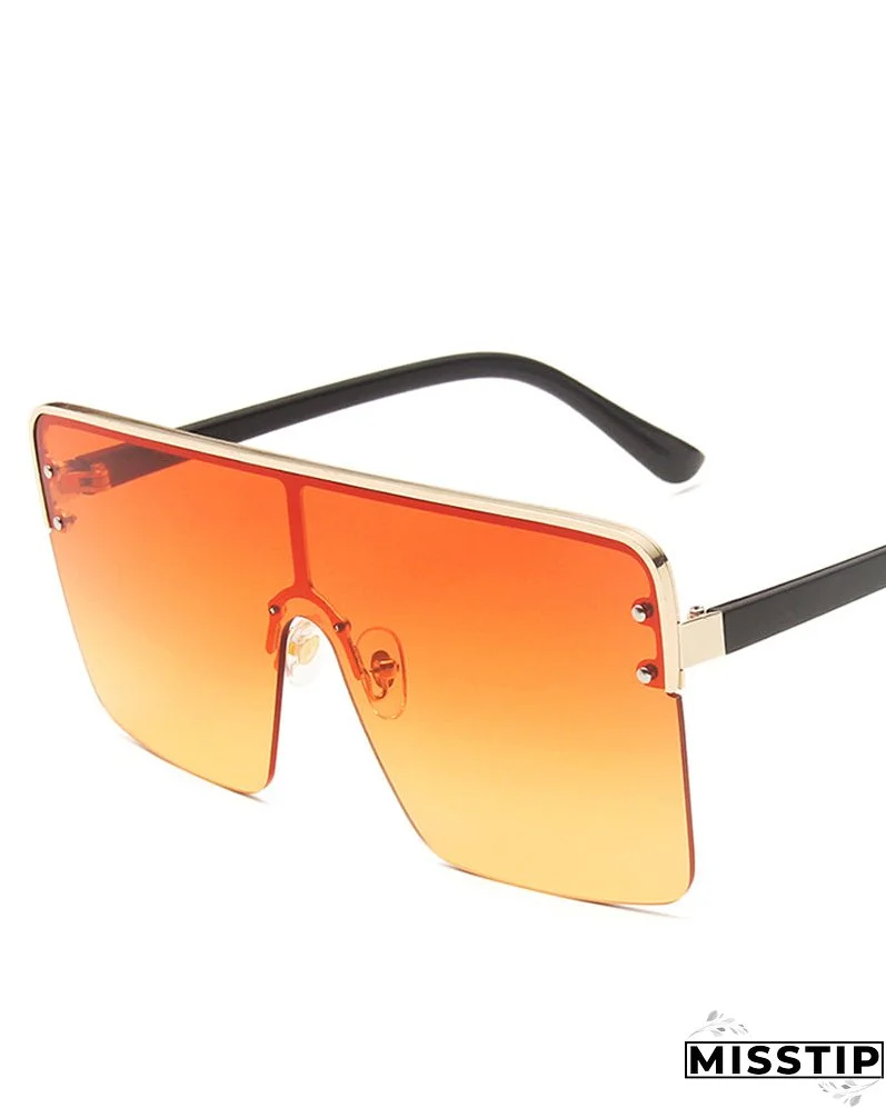 1Pair Half Metal Frame Ombre Lens Flat Top Sunglasses