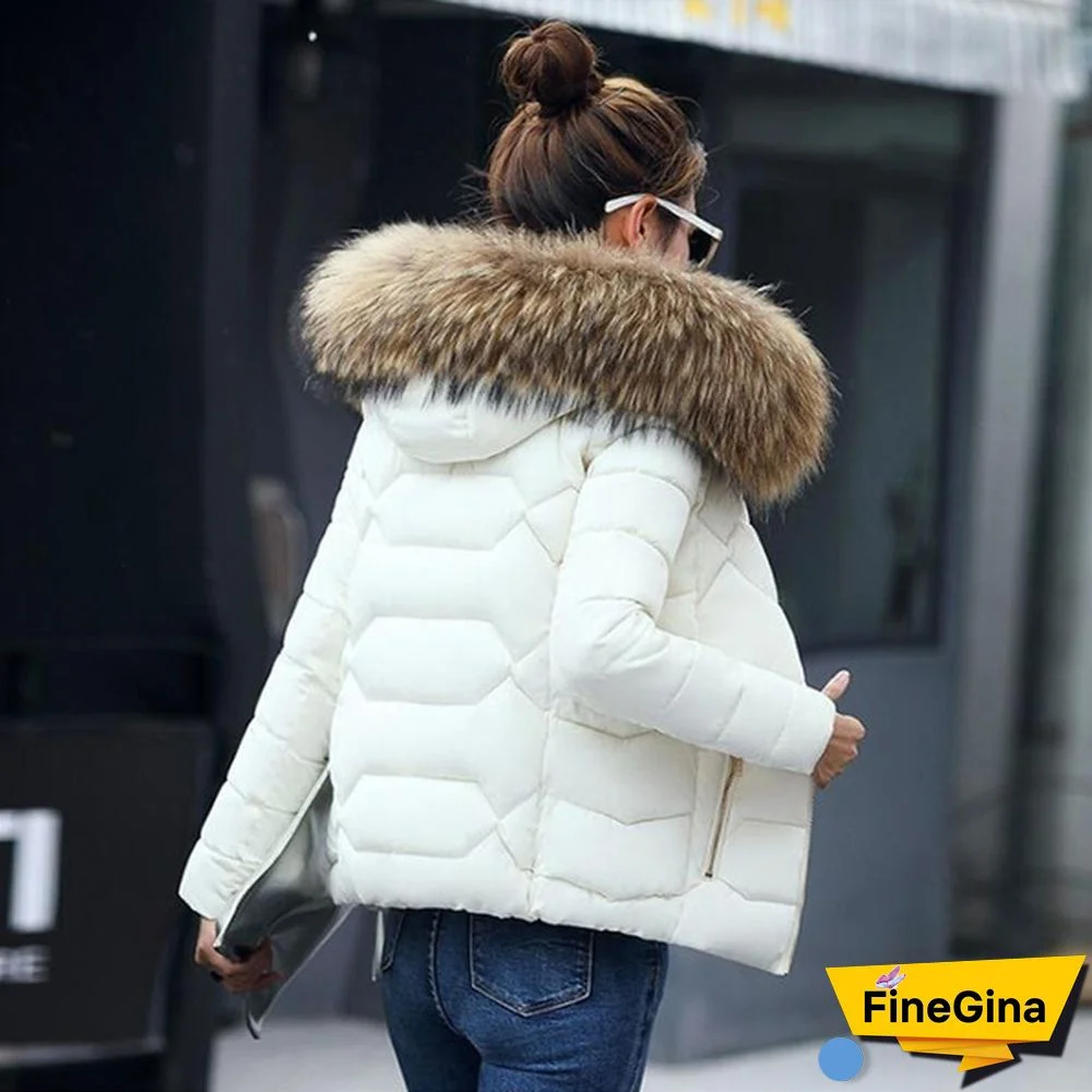 Women Autumn Winter New Fashion Short Coat Cotton-padded Jacket Large Size Hooded Jacket Warm Cotton Female Fur Collar Hoody Parka XS-XXXL