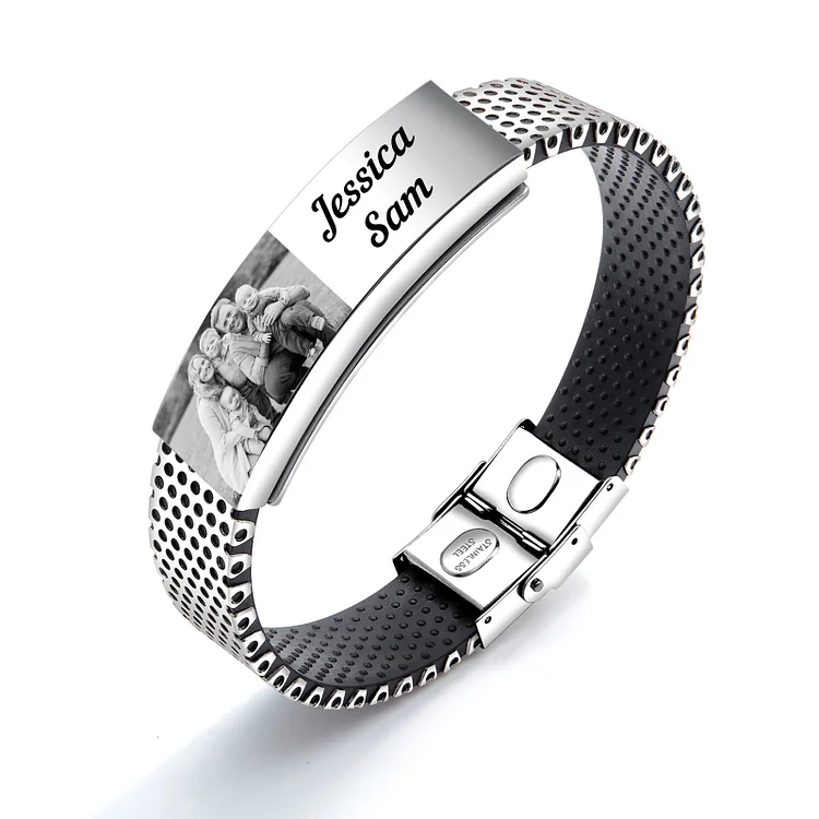 Regalo genial Pulsera Personalizada 2 nombres con 1 foto Pulsera hombre