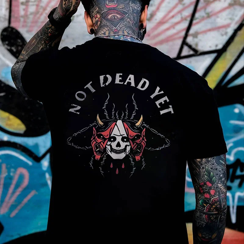 NOT DEAD YET Skull Demon Graphic Black Print T-shirt