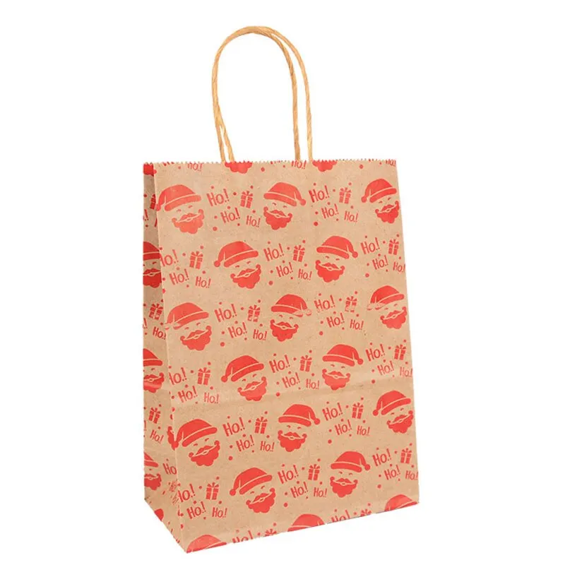 5pcs Kraft Paper Gift Bags Snowflakes Merry Christmas Candy Cookie Packaging Bag Boxes 2022 New Year Party Natal Kids Favors