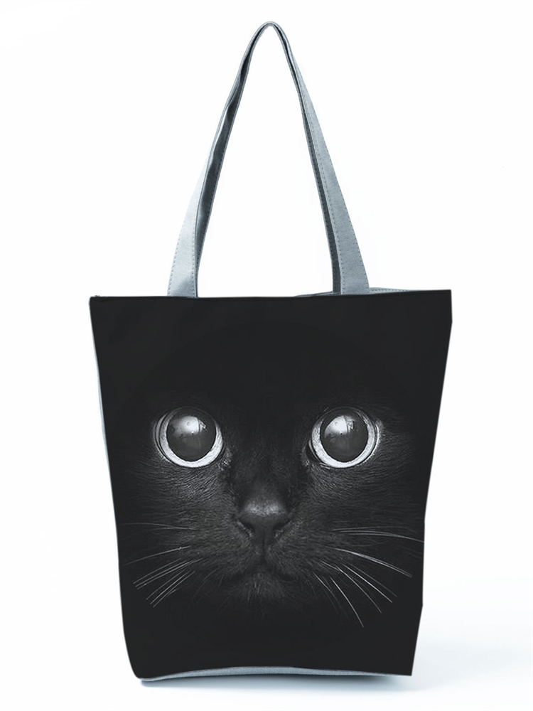wearshes Black Cat Face Print Shoulder Bag