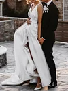 White Color Deep V-Neck Split-Side Wedding Maxi Dress