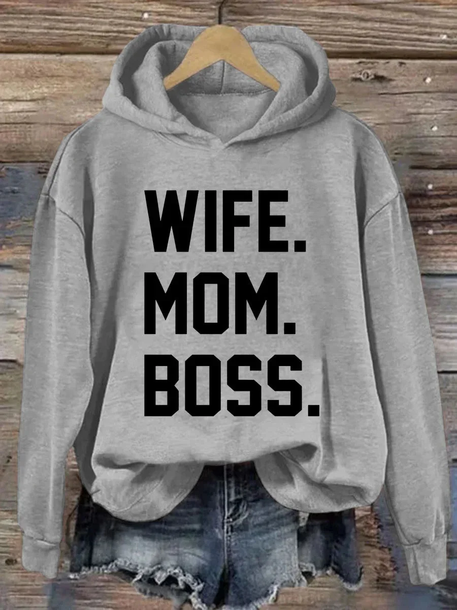 Wife Mom Boss Print Hoodie