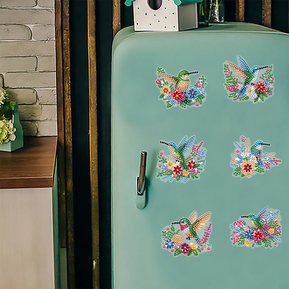  6 Pcs Hummingbird Diamond Painting Cartoon Fridge Magnetic Stickers
