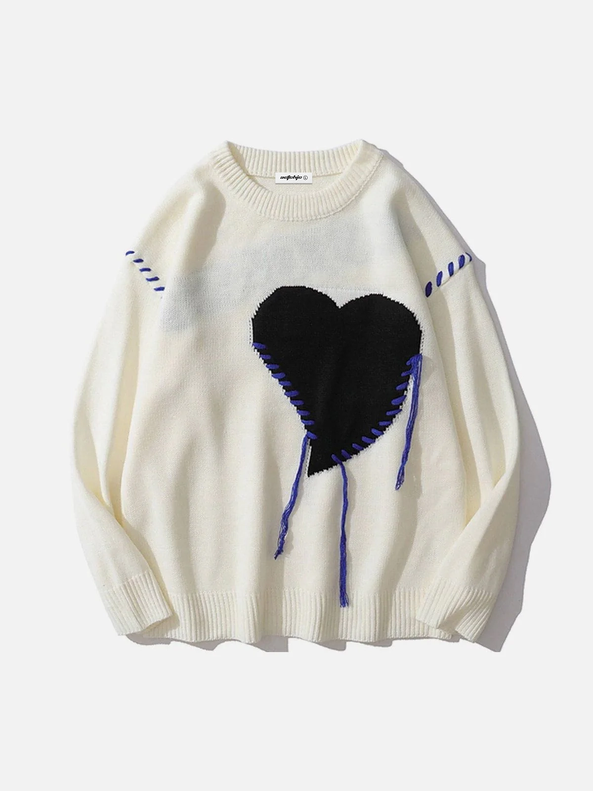 White Love Embroidered Unisex Knit Sweater Front
