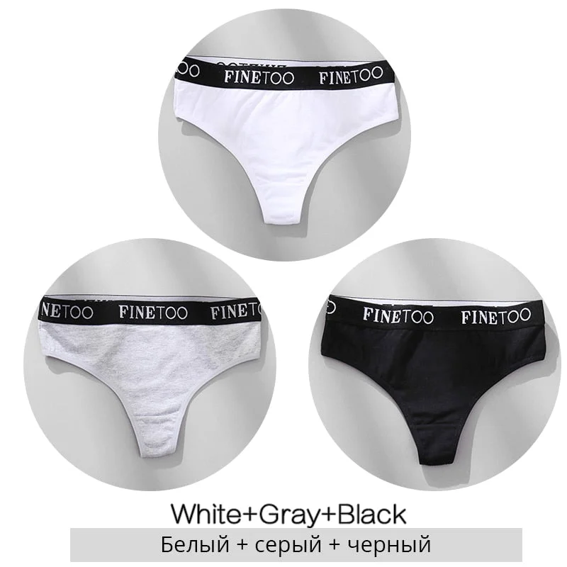FINETOO Cotton Thongs Women Wide Belt Letter G-string Underwear M-XL Girls T-back Underpants Comfortable Thong Panties Lingerie