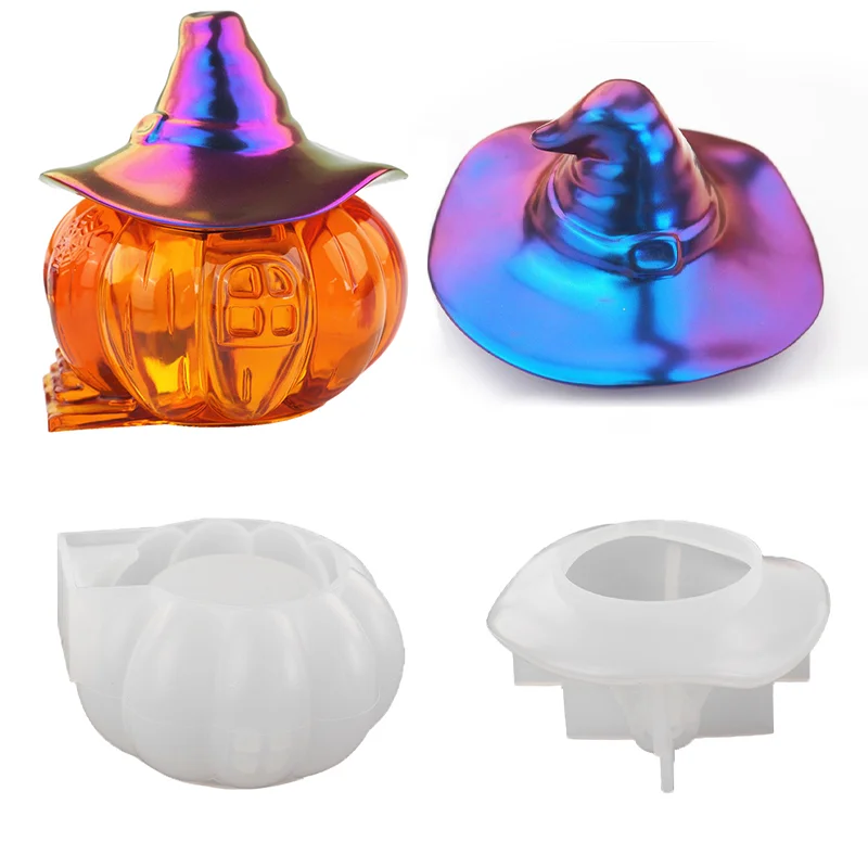 Pumpkin Shaped Box Resin Mold With A Witch Hat Shaped Lid Mold