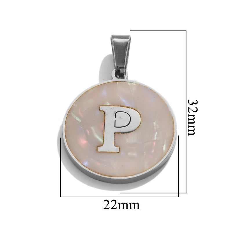 5 Pcs/package Minimalist Round Letter Stainless Steel Plating Inlay Pendant Jewelry Accessories