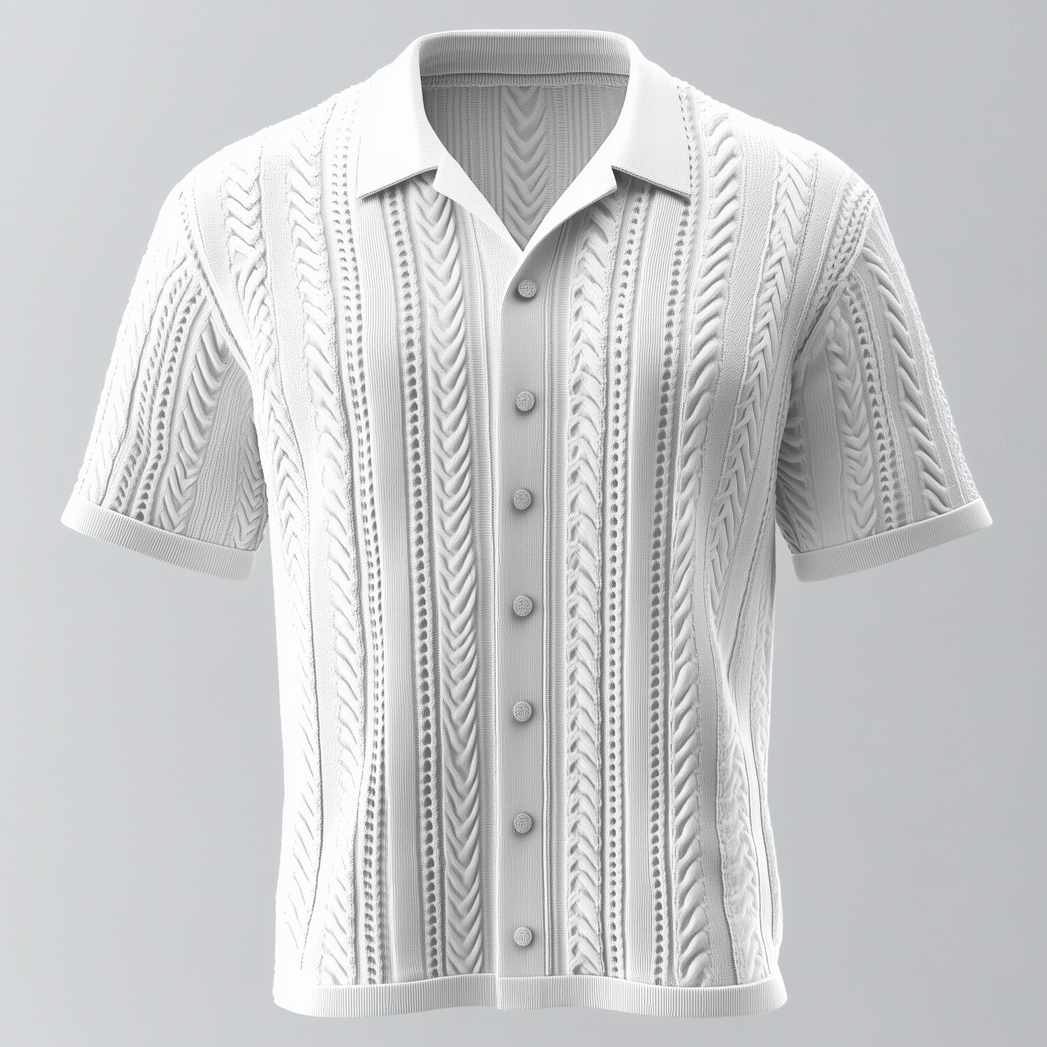 Men's Turndown Collar Short Sleeve Button Cable Knit Shirt