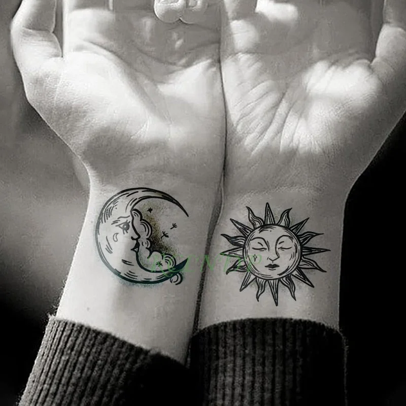 Waterproof Temporary Tattoo Sticker Sun Moon Fake Tatto Flash Tatoo Tatouage hand foot arm For Men Women girl