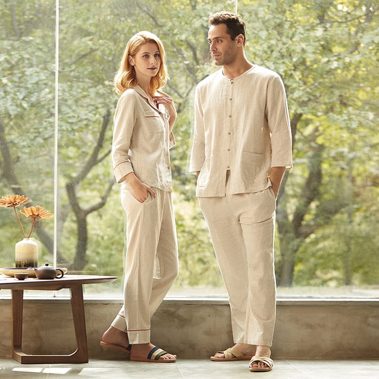 Apricot Linen Pajama Set For Women-ChouChouHome