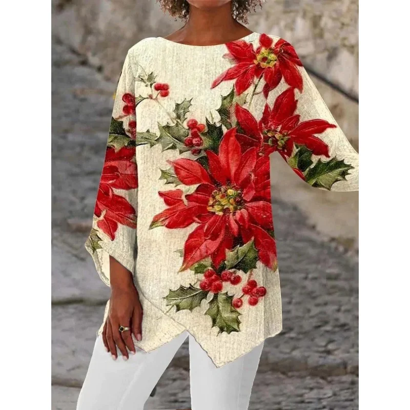 Asymmetric Printed Long Sleeve Blouse