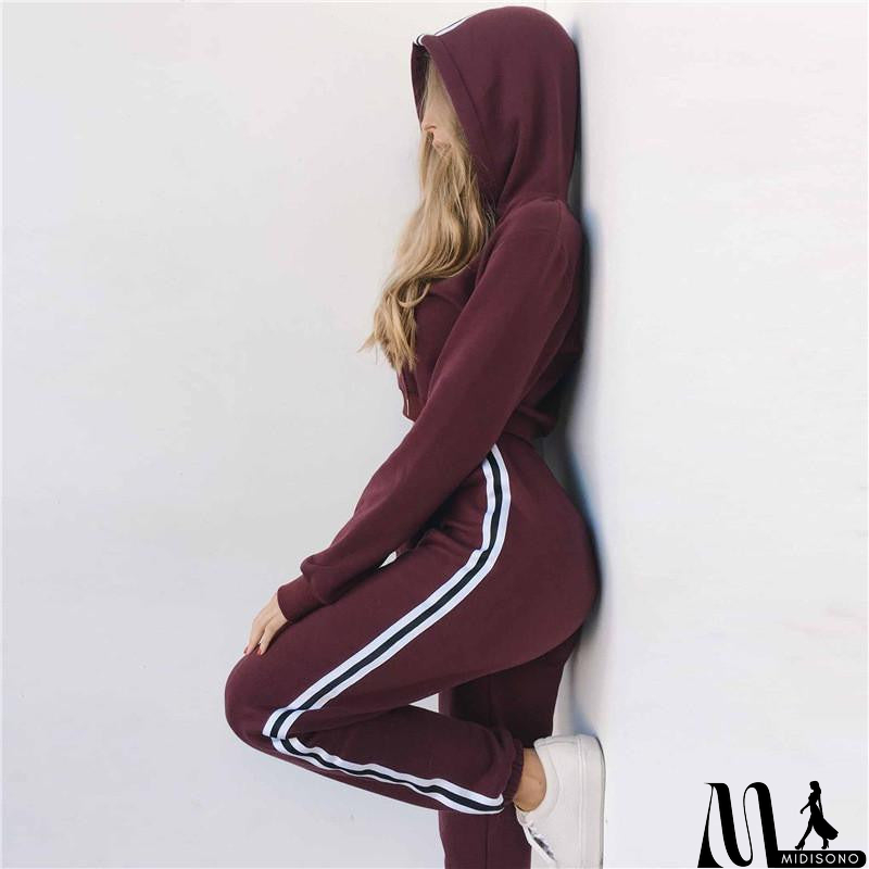 MidiSono - Fashion Hooded Solid Color Two Pieces Set