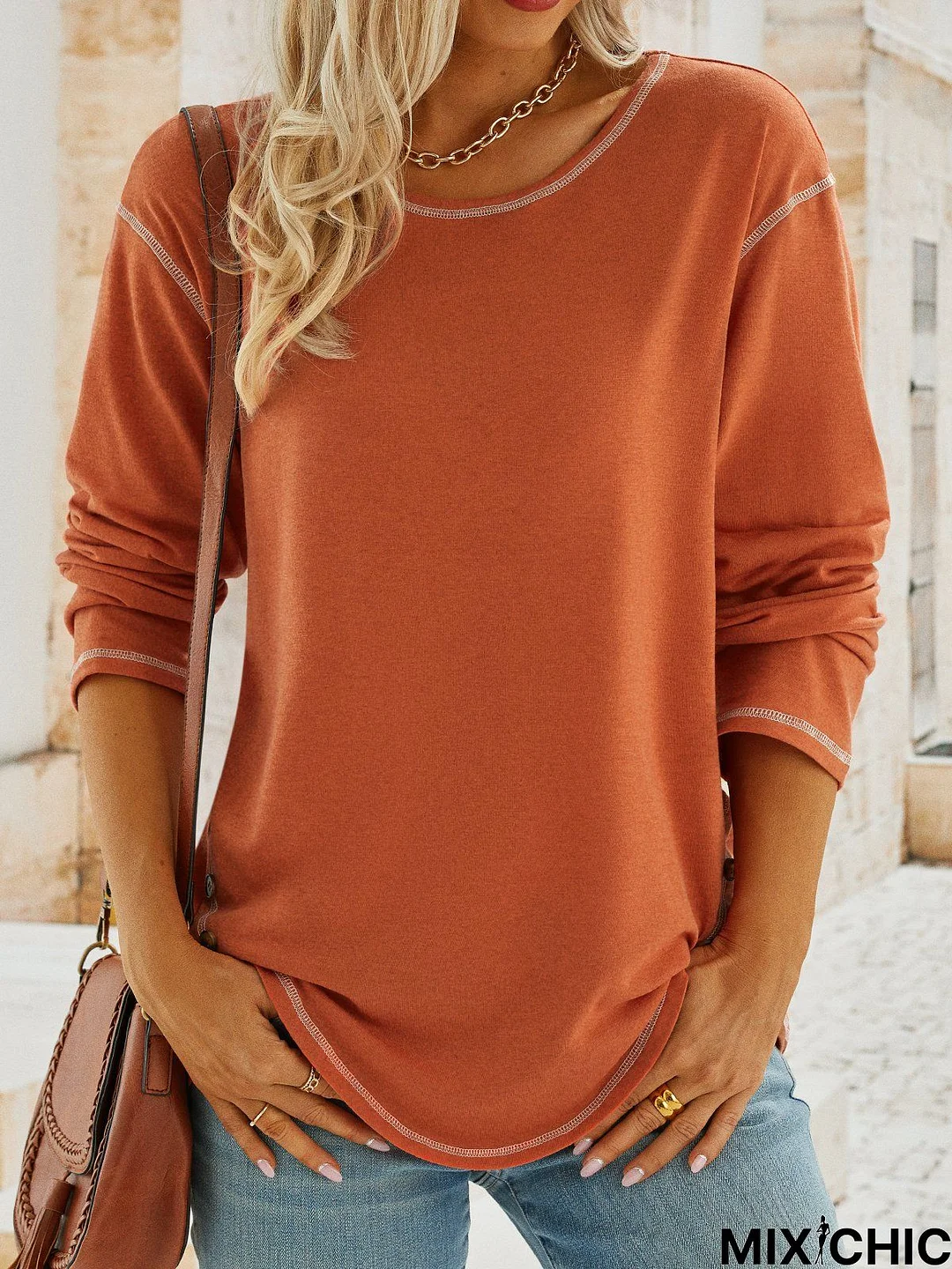 Plain Long Sleeve Casual T-Shirt